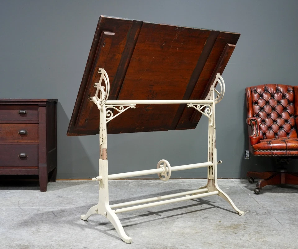 Старинный чертежный стол стол столовая кухня промышленный стол чугунные ножки винтажный - Изображение 3 из 4