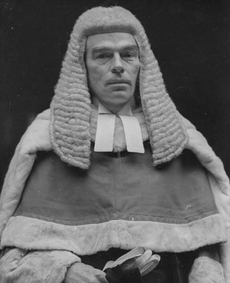 Portrait of Patrick Devlin KC wearing wig and robes London OLD PHOTO