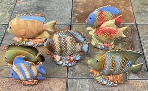 Multicolor Ceramic Tropical Fish Ocean Nautical Decor Free Standing Set Of 5