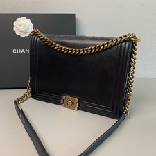 CHANEL Leboy Vintage Chain Shoulder bag Calfskin Black Gold Women