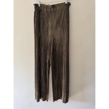 Zara Ribbed Gold Metallic Shimmer Elastic Waist Pull On Pants