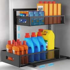 Under Sink Organizer Pull Out Cabinet Organizer Adjustable Height 2 Tier With Sl