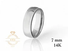 14K White Gold 7mm Milgrain Edge Wedding Band Ring - Comfort Fit Matte Brushed