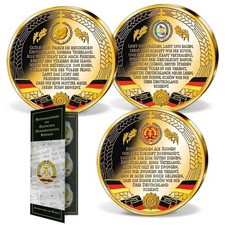 Medaillen Set - DDR NATIONALHYMNE - 3 Medallien - 110g/70mm - Vergoldet - Selten