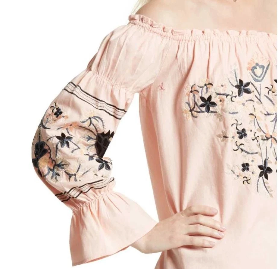 Mini Vestido FREE PEOPLE Rosa/Melocotón Flor Du Jour Bordado Algodón Talla L Foto 3 de 4