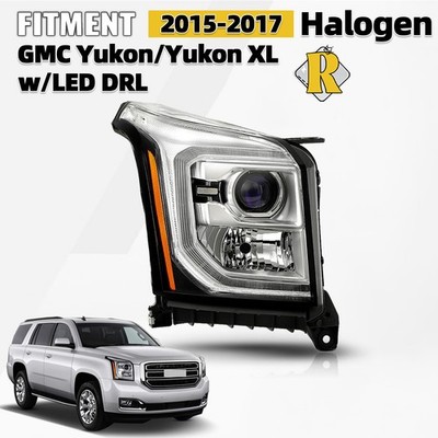 For 2015-2017 GMC Yukon Halogen LED DRL Projector Headlight Passenger With Bulb