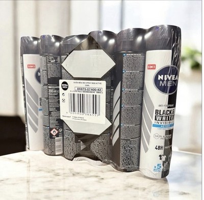 Nivea Men Antiperspirant Deodorant Spray Black & White Invisible Active 6 Pack
