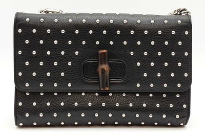 Gucci Miss Bamboo Studded Black Leather Crossbody Bag Eb0326ixzde