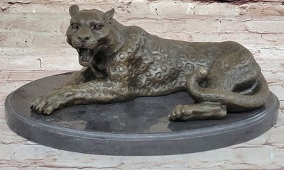 Signed Milo Wildlife Bronze Jaguar Sculpture Lost Wax Method Art Figurine Figure