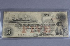 US Cochituate Bank Boston Massachusetts MA Obsolete Note Five Dollars $5 Red