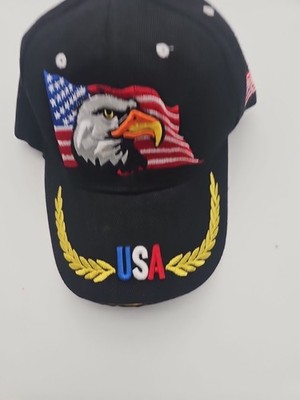 New Eagle USA Flag America Patriotic Black Adjustable Cap Hat 