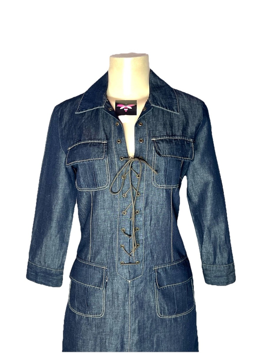 gerard darel denim dress GERARD DAREL DARK CHAMBRAY DENIM LACE UP DRESS SZ EUR 38