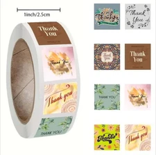 500 pcs Sticker Seals Roll Cute Square Earthy Thank You Semi Gloss Self Adhesive