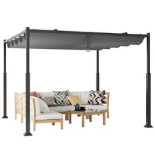 10' x 10' Outdoor Pergola w/ Retractable Canopy Heavy-Duty Metal Columns