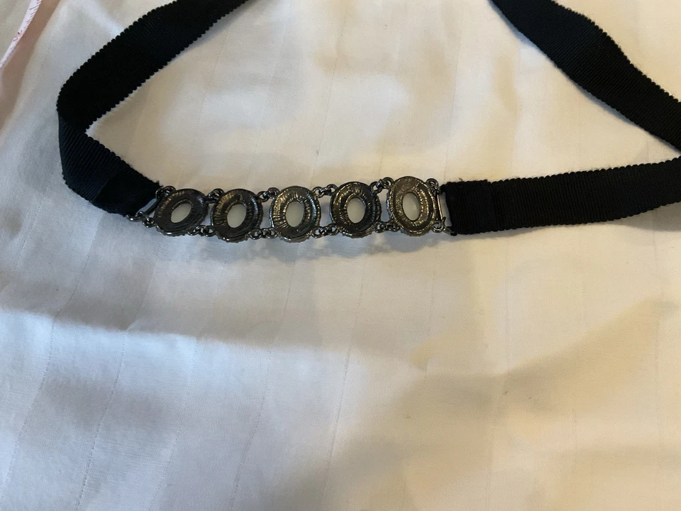 Pearl Ribbon Choker Necklace Bracelet Victorian Black Tie Opal Vintage Goth - Image 3 of 4