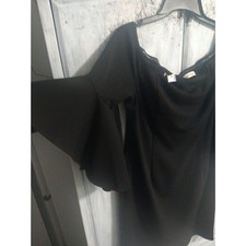 Calvin Klein Flared Sleeve Dress Black Sz P Boho Cottage Core Feminine
