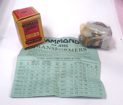 HAMMOND 262B6 PLATE & FILAMENT TRANSFORMER PRI 115Vac SEC 120Vac 7 VA 43mA NEW!