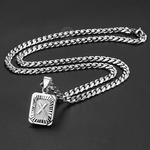 Silver Initial Letters A-Z Charm Pendant Necklace 3mm 16-24" Curb Chain Choker - Picture 34 of 36