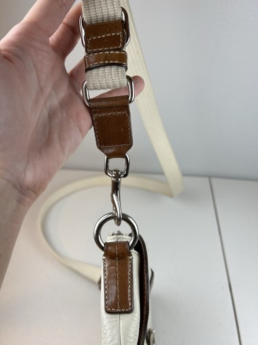 Coach Off-White Pebbled Leather Buckle Flap Closure Small Crossbody Bag Purse - Picture 12 of 24