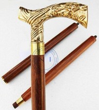 Vintage Brass Derby Design Handle Wooden Walking Stick Designer Brown Cane Gift