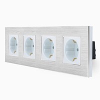 Steckdose 4 Fach Schuko Kombisteckdose Unterputz Aluminium Silber Luxus-Time