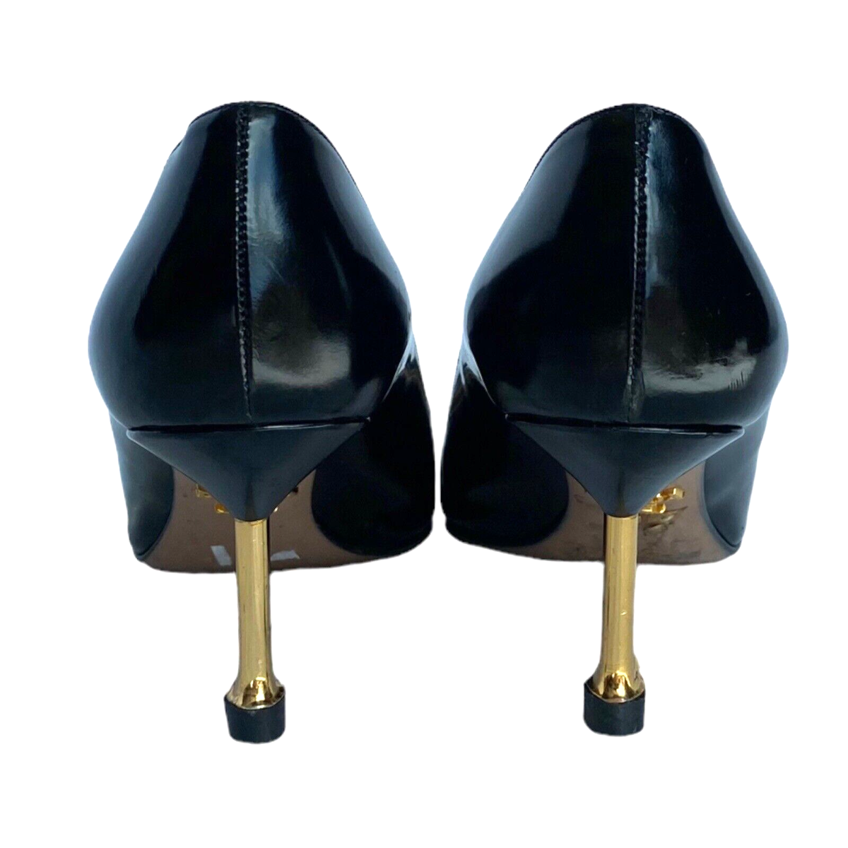 PRADA Black Patent Leather Tassel Gold Metal Heel Pointed PRADA Black Patent Leather Tassel Gold Metal Heel Pointed