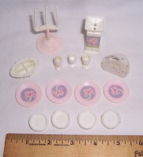 Barbie Vintage Table Setting 1980s Candelabra Plates Accessory Lot Dishes Goblet