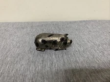 Vintage Silverplated Enamel Pig Hog Hinged Trinket Box