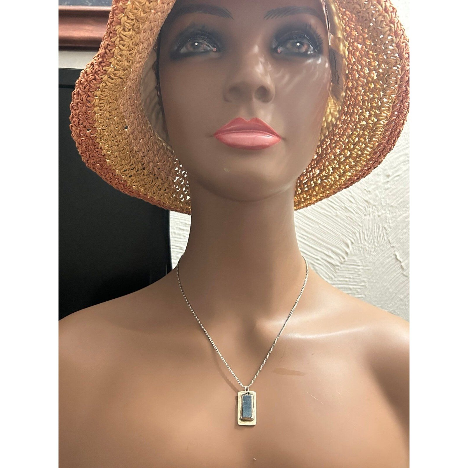 Rectangular Blue Stone Silver Necklace - image 6