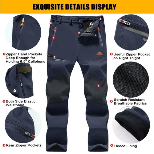 Mens Outdoor Softshell Pants Winter Thick Fleece Lined Ski Pants Hiking Trousers - Picture 36 of 54