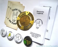 Cache Long Prosper Geocaching Package - 2.5" Geomedal Geocoin, Buttons, more