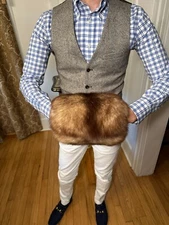 Genuine 10"x9" Stone Marten Fur Muff Hand Warmer Gloves Purse Pocketbook Bag USA