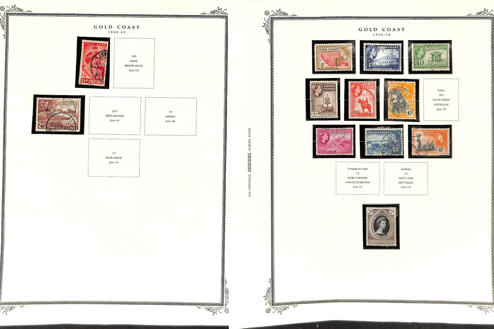 Gold Coast Stamp Collection on 16 Scott Specialty Pages, 1875-1954 (BE)