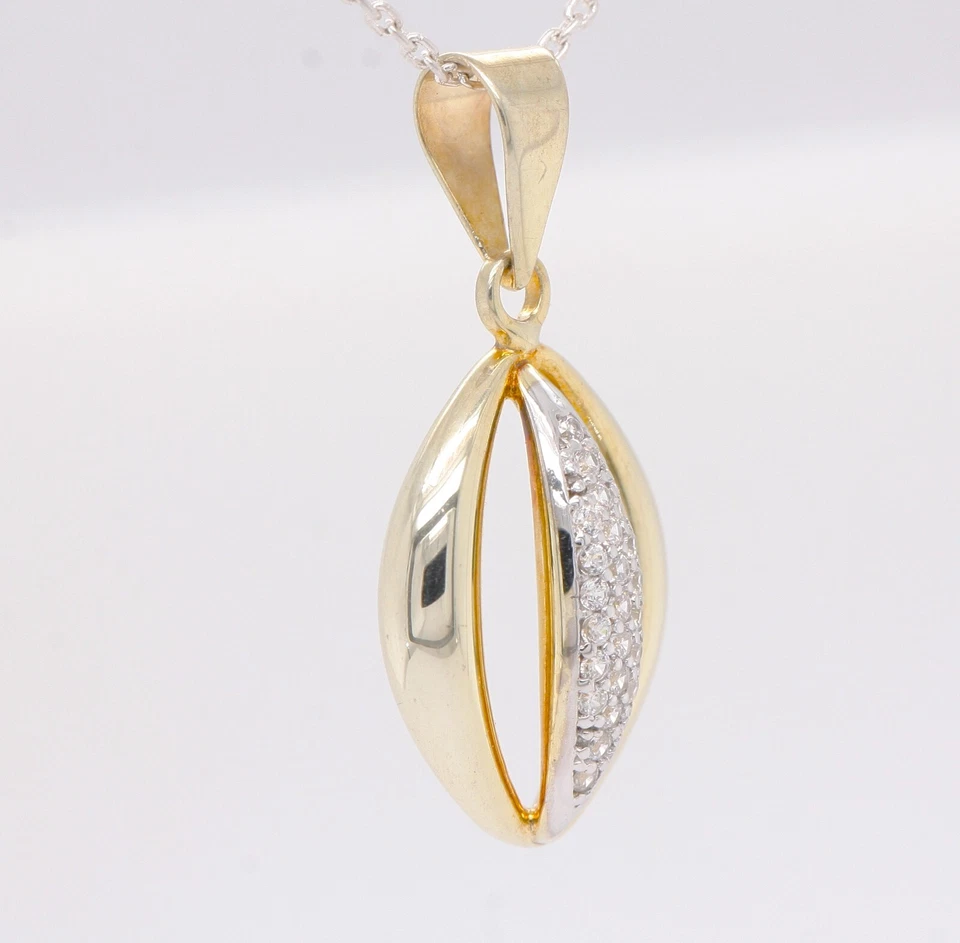 Argento Sterling Massiccio Design Zircone Cubico Ciondolo Finito 18ct Oro Giallo - Immagine 2 di 4