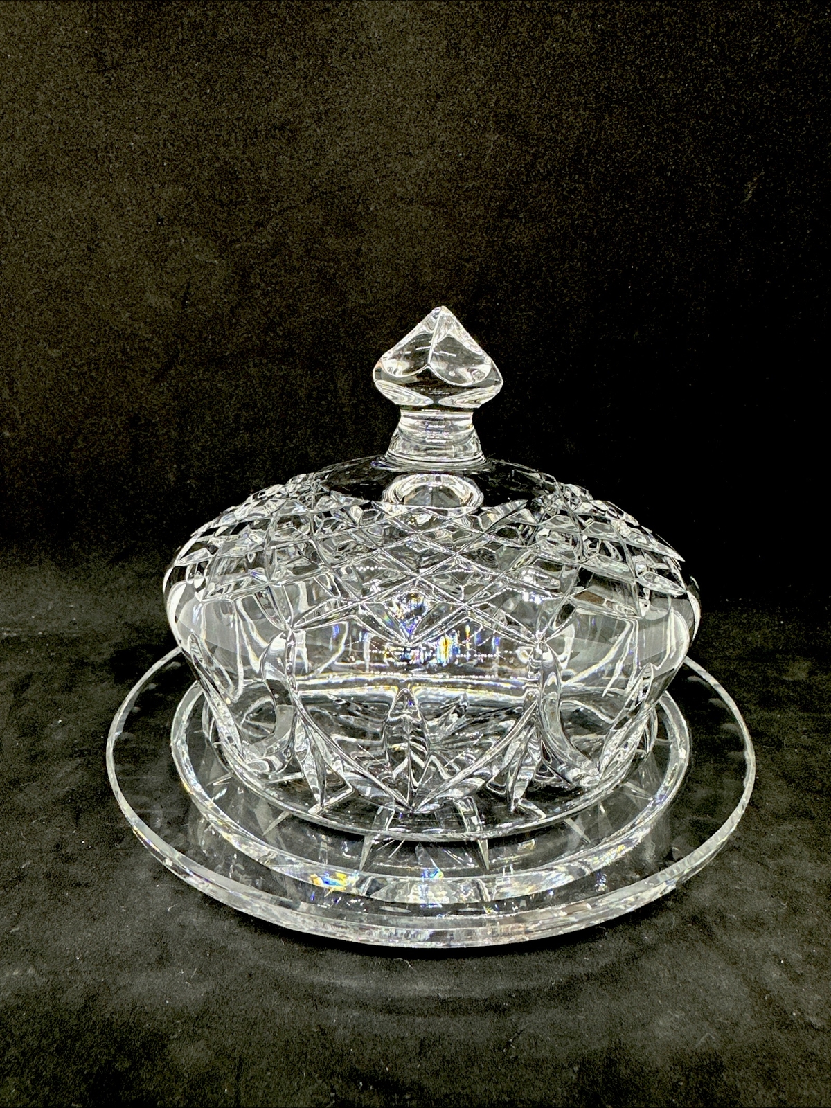 Vintage Round Leaded Cut Crystal Covered Butter Dish with Cloche eBay