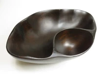 Dark Wood Chip and Dip Serving Bowl Tray 15.5" X 11" Elegant One Piece AA1E2207