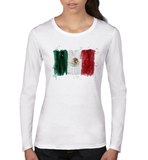 Mexican Flag Mexico Art Patriotic Women's T SHIRT Long Sleeve White eBay
