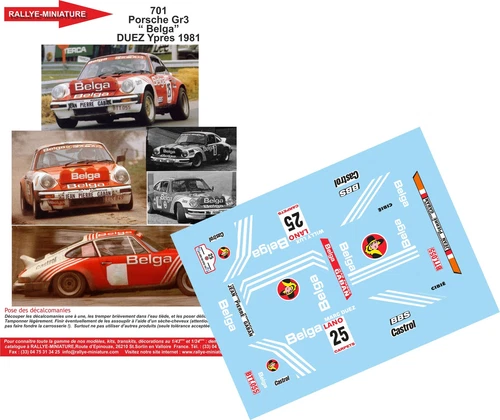 DECALS 1/43 REF 0701 PORSCHE 911 BELGA DUEZ RALLY 24 HOURS YPRES RALLY 1981