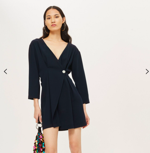 Topshop navy tunic wrap dress gold 