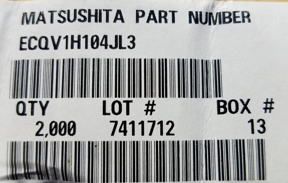 Lot De 5 Condensateurs Panasonic ECQ-V1H105JL3 - 1µF 50V ±5% - Film Plastique Radial