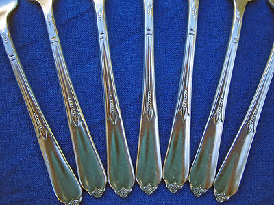 Vtg Inspiration 7 Salad Dessert Forks 1933 Silver Plate Rogers