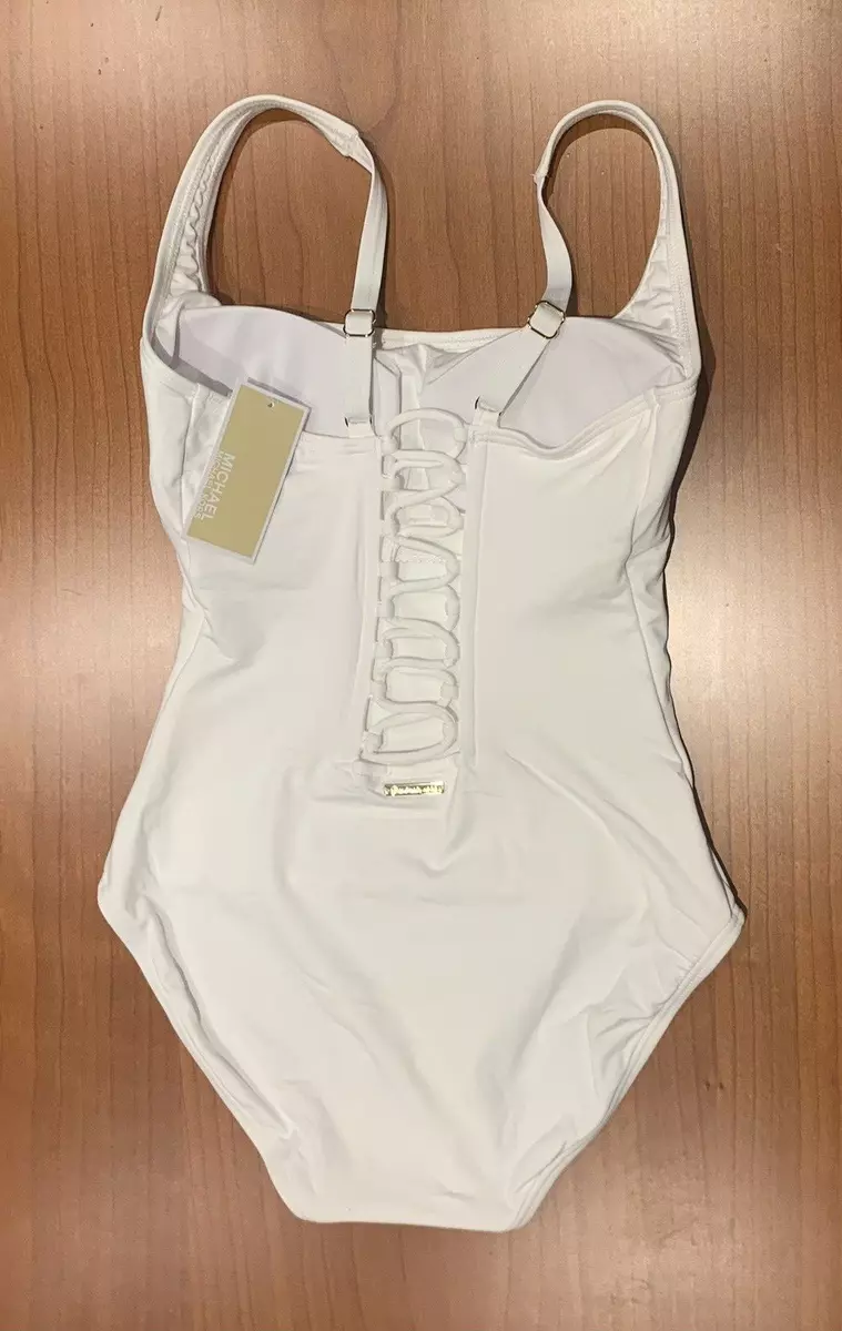 White Lace Up Back One Piece Swimsuit