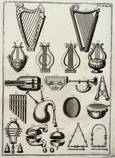 MUSIQUE Instruments GRAVURE Harpe Cornemuse Triangle XVIII°