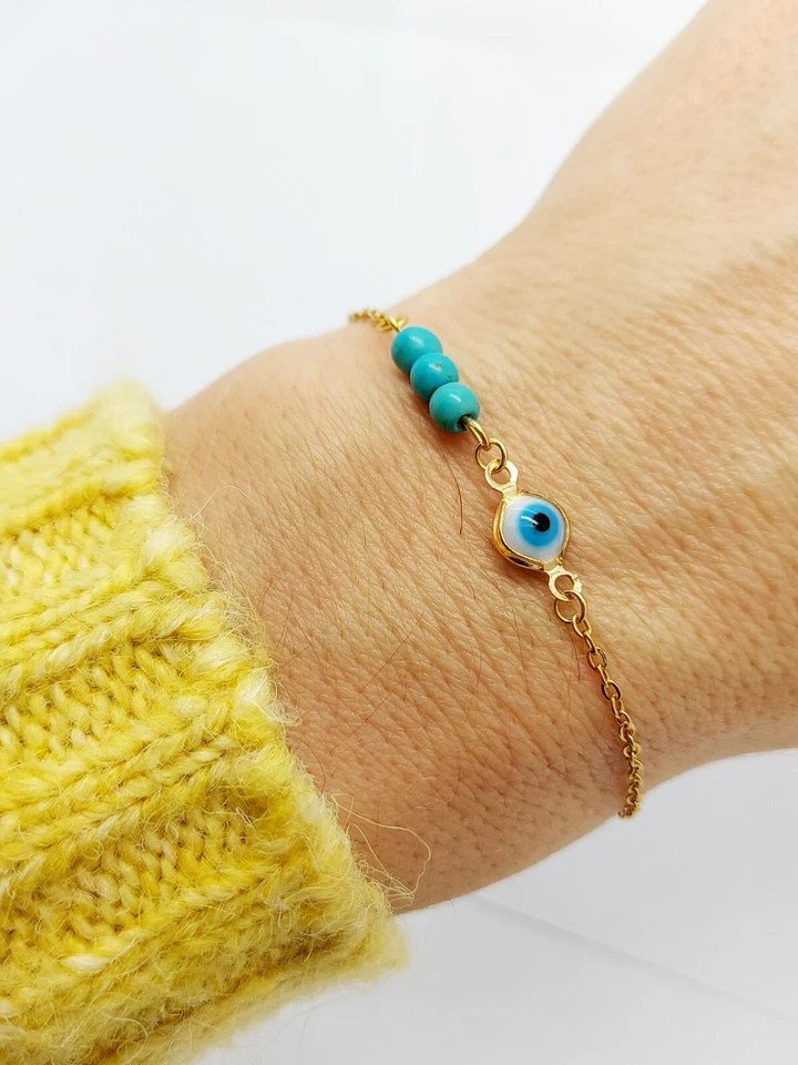 Damen 18K Vergoldet Türkische Griechische Böse Blau Auge Armband Edelstahl Stahl - Bild 4 von 4