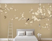 3D Plum Bossom Bird Self-adhesive Removeable Wallpaper Wall Mural