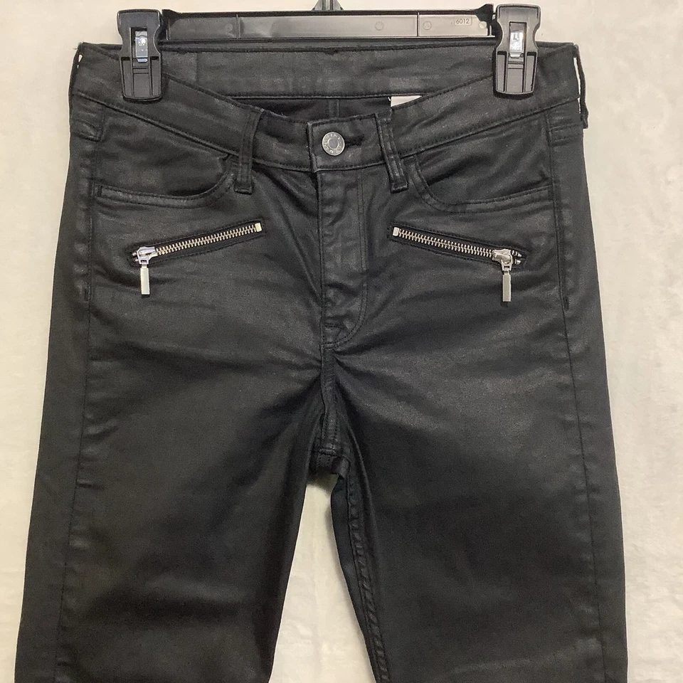 H&M Faux Leather Skinny Ankle Regular Waist Pants Womens Size 27 Black Grunge - Image 2 of 4