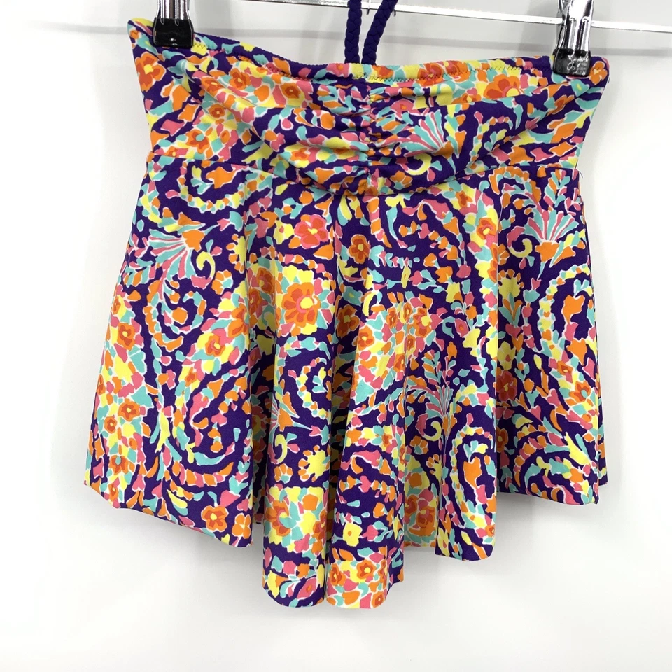 Lands End Niños Niñas 8 Mediano Traje de Baño Tankini Halter Cuello Púrpura Foto 3 de 4