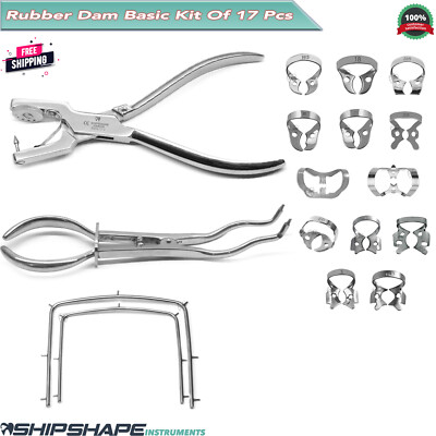 Rubber Dam Basic Kit, Starter Set Endodontic Clamp Ainsworth Punch Hole Plier CE