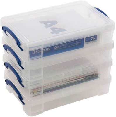 4 x Really Useful 4 Liter Aufbewahrungsboxen klar Kunststoff mit Deckel