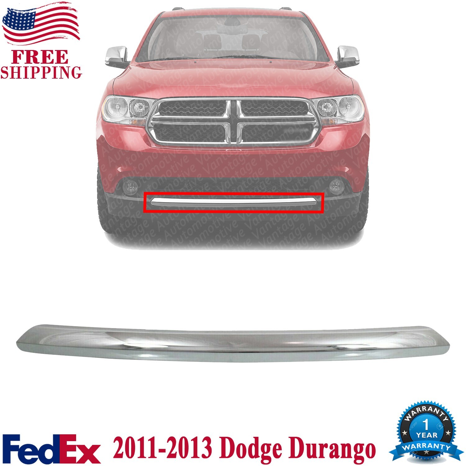 Front Bumper Molding Lower Applique Chrome For 20112013 Dodge Durango eBay